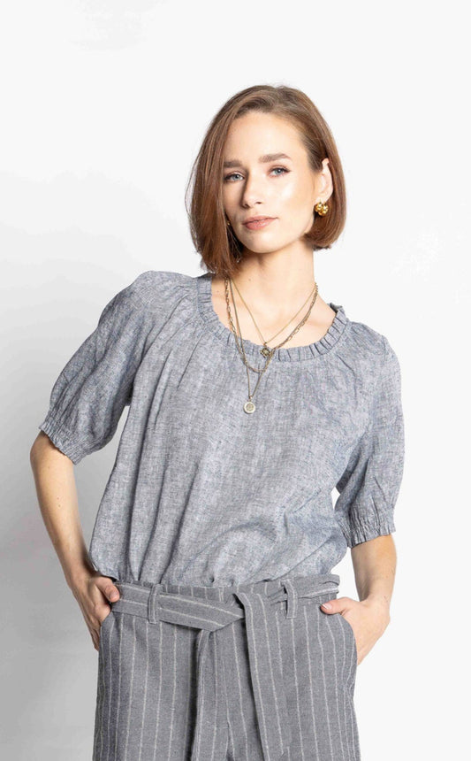 1262L - Mel Blouse - Navy Marle