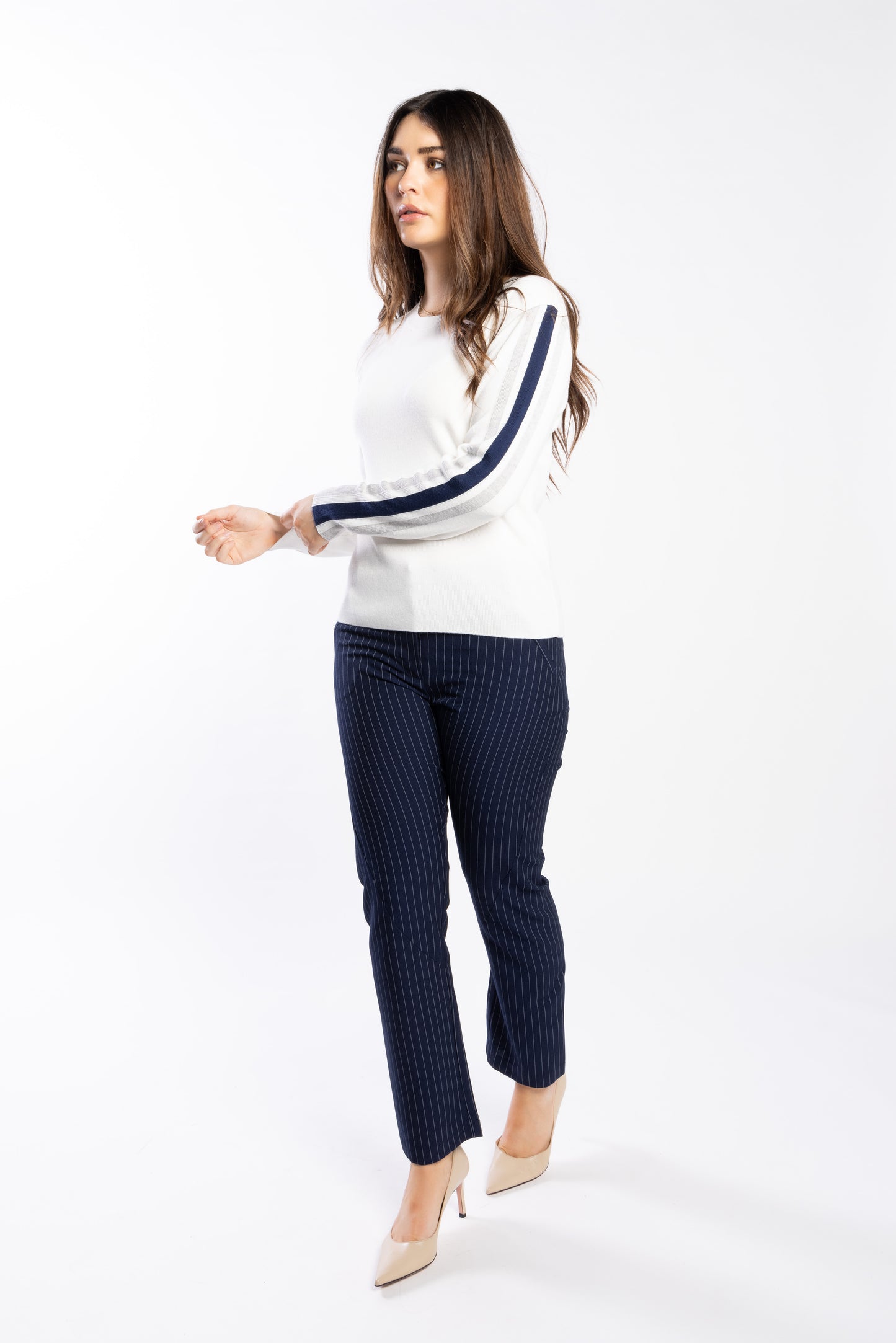 3077 - Racer Sweater - Pearl/Ink/Silver