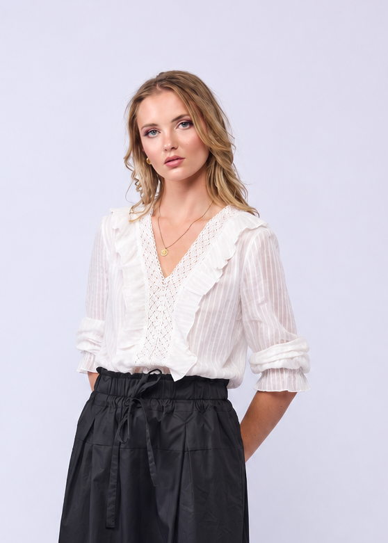 *NEW ARRIVAL* 1312 - Amelia Blouse LONG SLEEVE - White