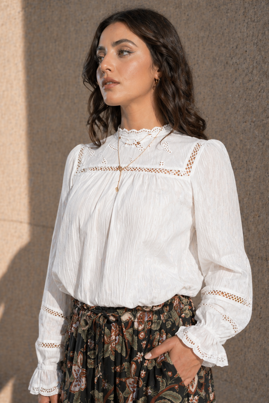 1329 - Bon Jour Blouse - White