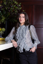 1302L - Willow Blouse - Green Stripe