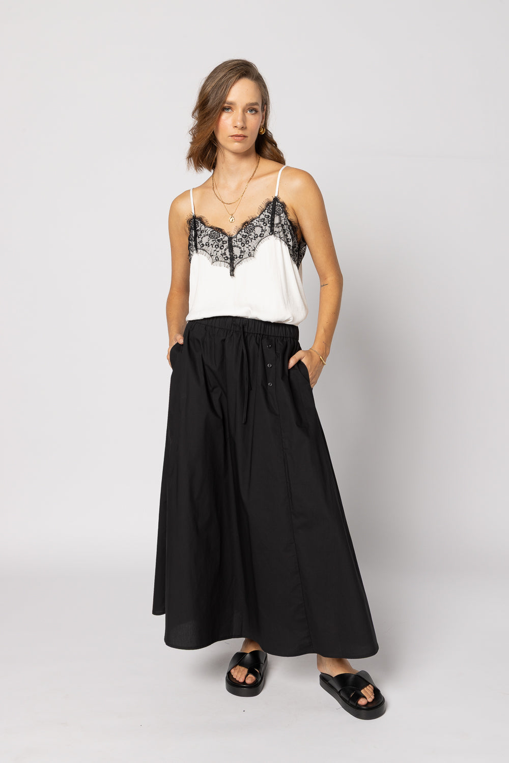 1033 - For Love Cami - White/Black Lace