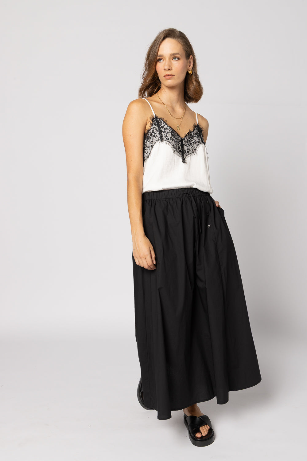 1033 - For Love Cami - White/Black Lace