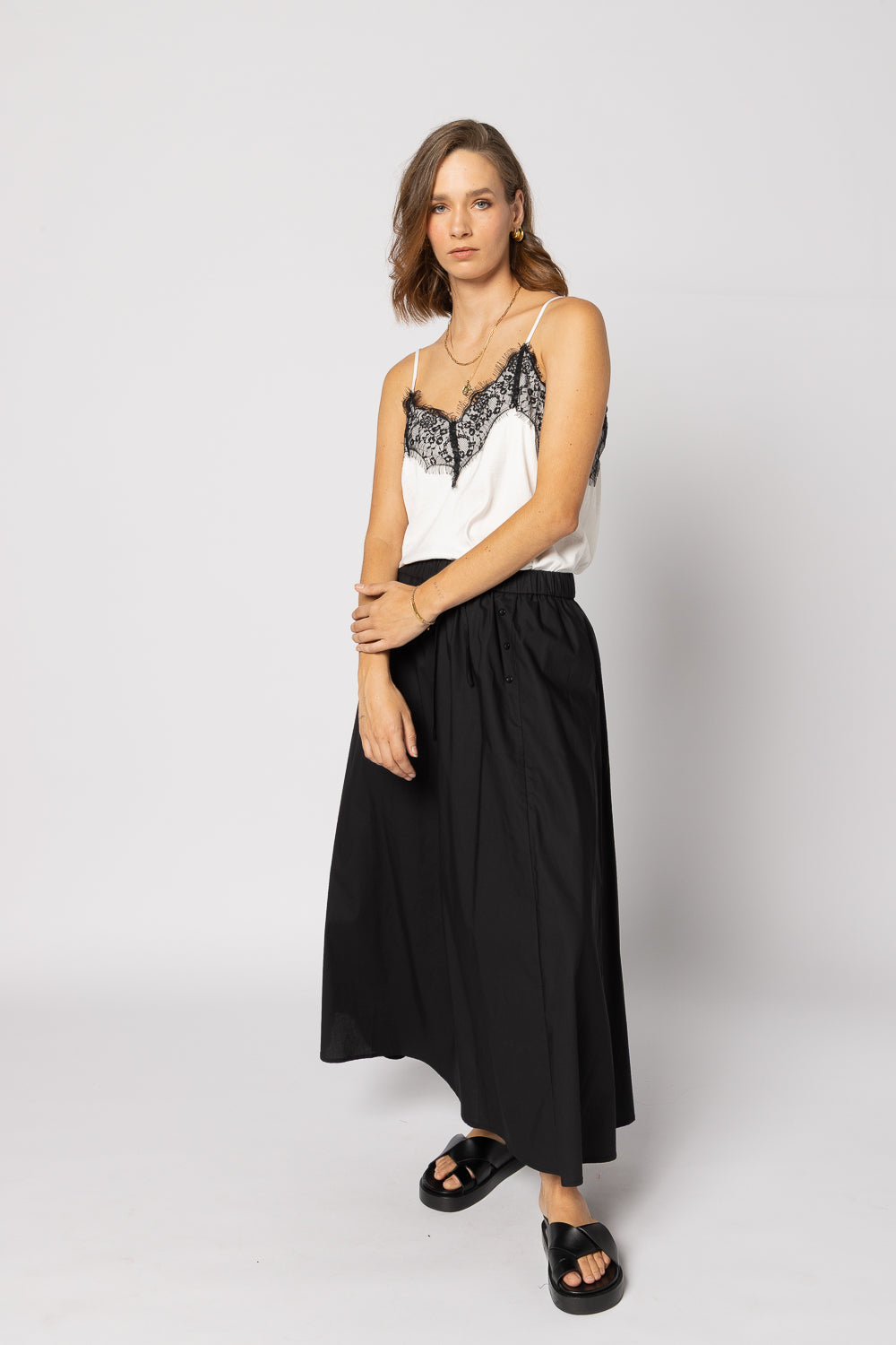 1033 - For Love Cami - White/Black Lace