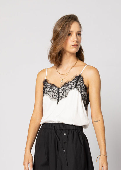 1033 - For Love Cami - White/Black Lace