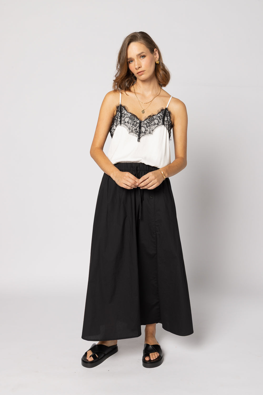 1033 - For Love Cami - White/Black Lace