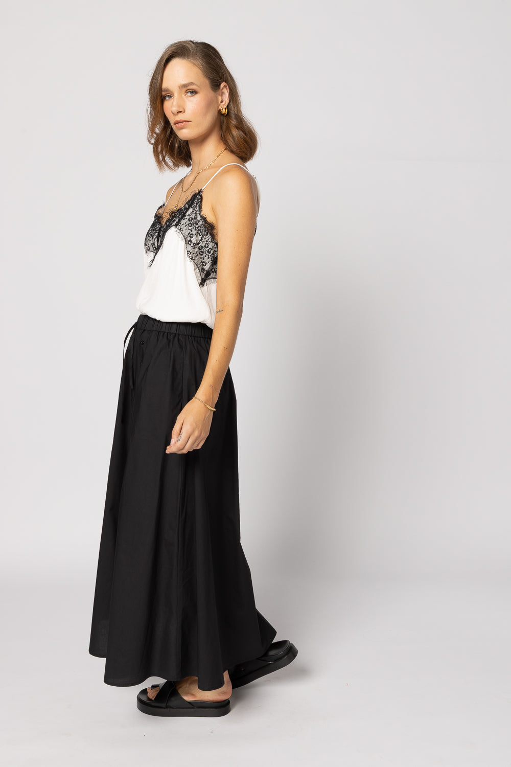 1033 - For Love Cami - White/Black Lace