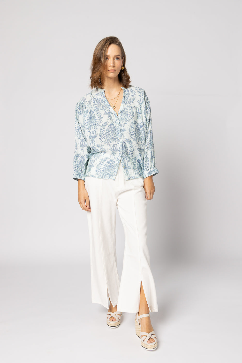 1169 - Bloom Blouse - Blue Damask