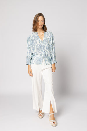 1169 - Bloom Blouse - Blue Damask