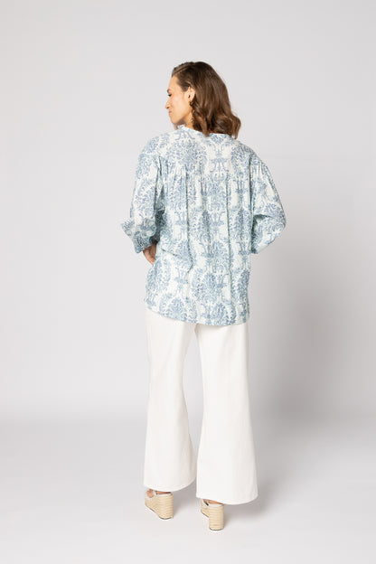 1169 - Bloom Blouse - Blue Damask