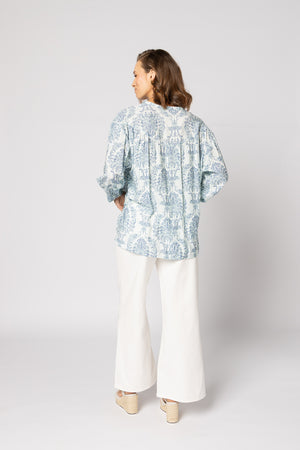 1169 - Bloom Blouse - Blue Damask
