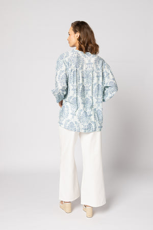1169 - Bloom Blouse - Blue Damask
