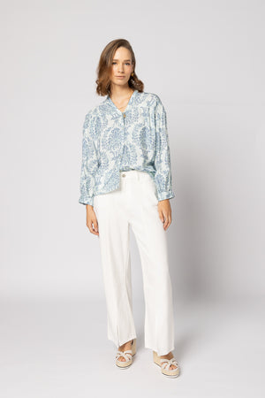 1169 - Bloom Blouse - Blue Damask