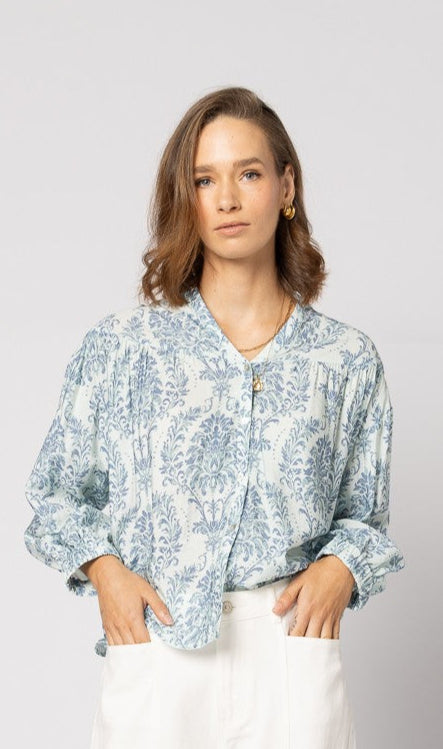 1169 - Bloom Blouse - Blue Damask