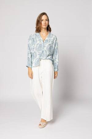 1169 - Bloom Blouse - Blue Damask