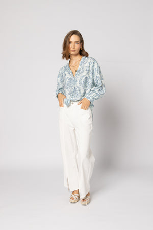 1169 - Bloom Blouse - Blue Damask