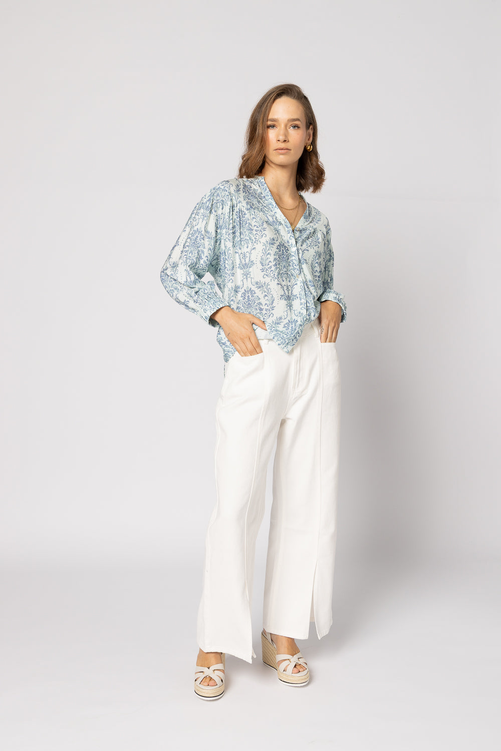 1169 - Bloom Blouse - Blue Damask