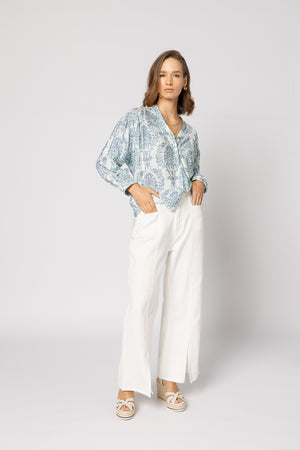 1169 - Bloom Blouse - Blue Damask