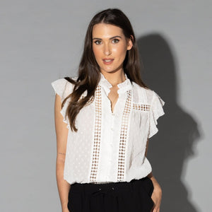 1243 - Crafted Blouse - White Dobbie: SIZE 16 LEFT