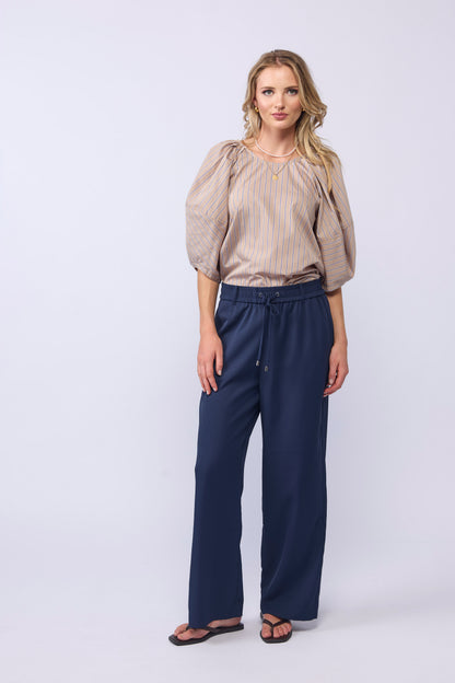 COMPASS BLOUSE - TAN/NAVY STRIPE