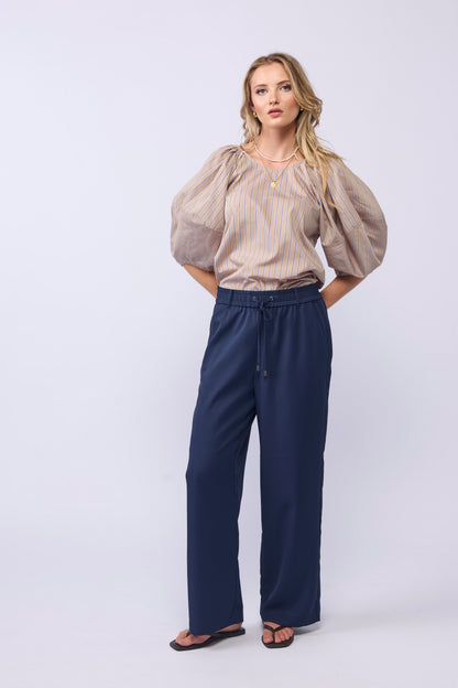 COMPASS BLOUSE - TAN/NAVY STRIPE