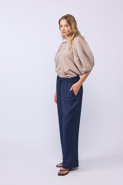 COMPASS BLOUSE - TAN/NAVY STRIPE