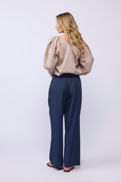 COMPASS BLOUSE - TAN/NAVY STRIPE