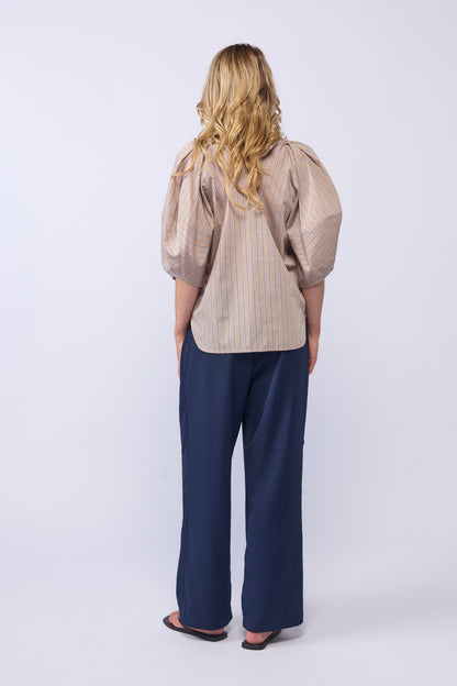 COMPASS BLOUSE - TAN/NAVY STRIPE