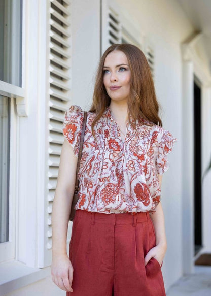 1268 - Arabella Blouse - Ruby Flowers