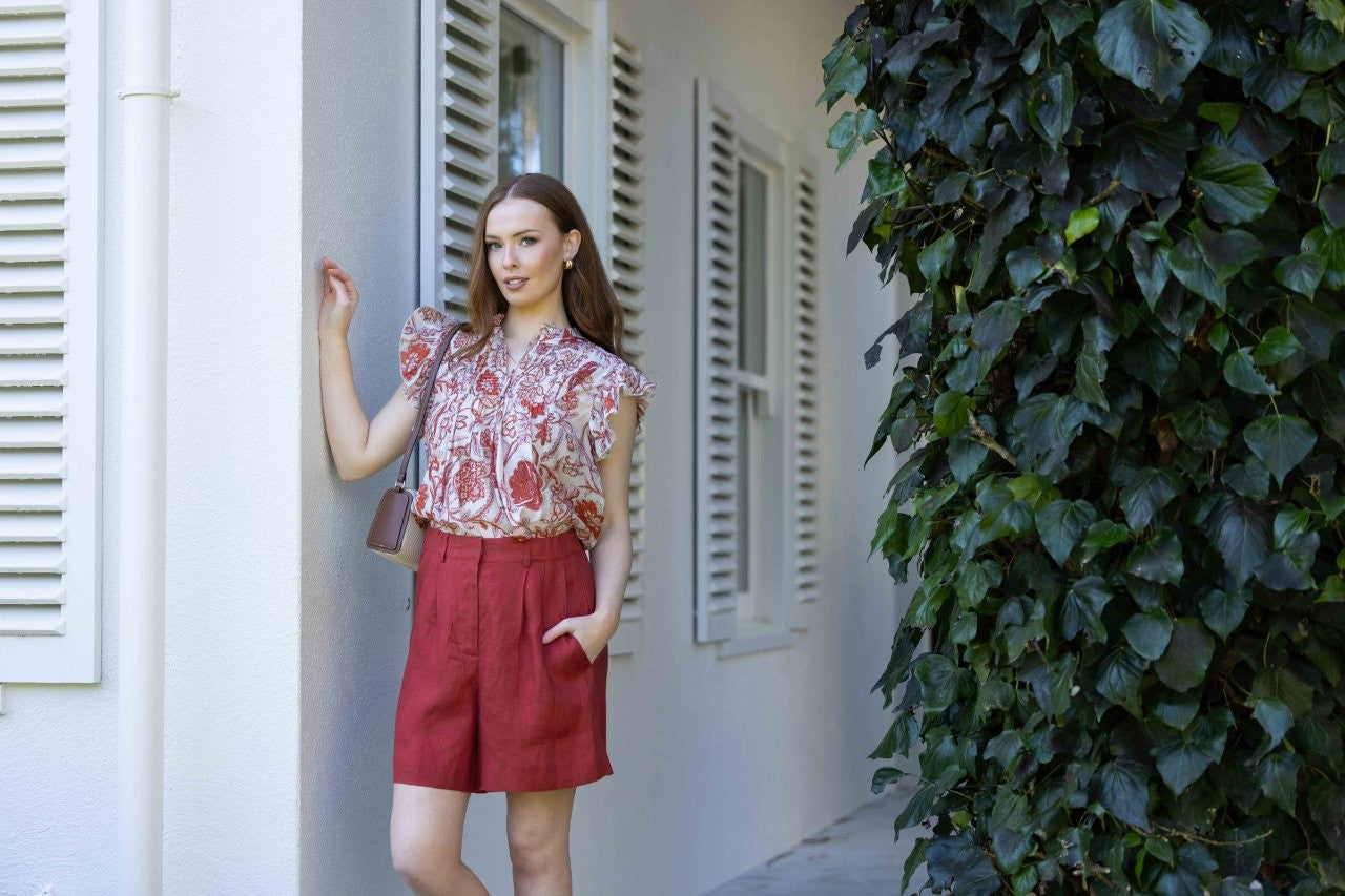 1268 - Arabella Blouse - Ruby Flowers