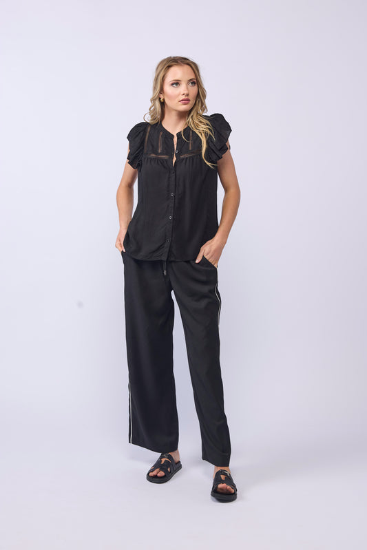 LAKE PANT - BLACK/PIPED LINEN