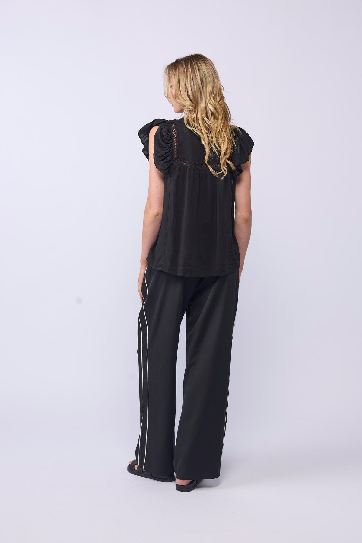LAKE PANT - BLACK/PIPED LINEN
