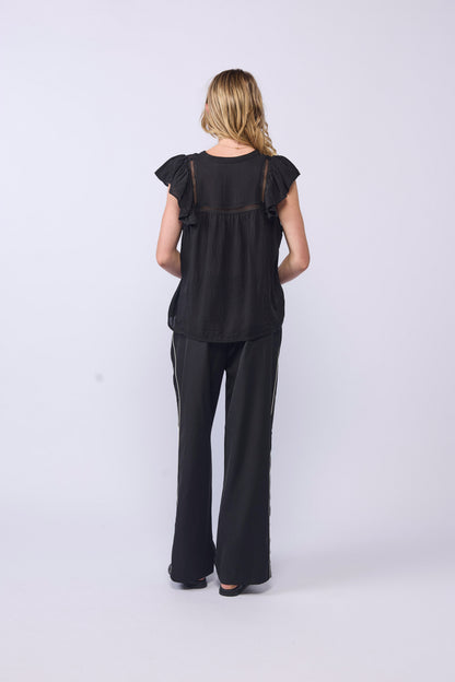LAKE PANT - BLACK/PIPED LINEN
