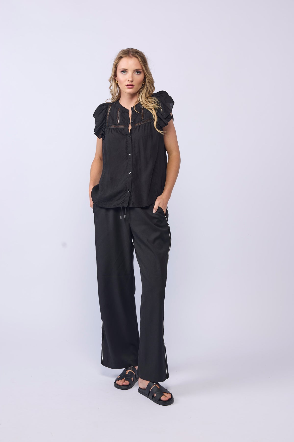 LAKE PANT - BLACK/PIPED LINEN