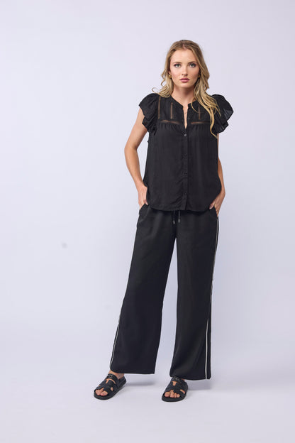 LAKE PANT - BLACK/PIPED LINEN