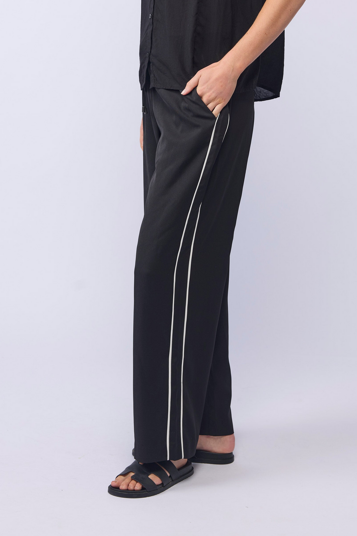 LAKE PANT - BLACK/PIPED LINEN