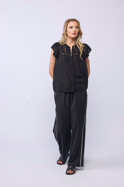 LAKE PANT - BLACK/PIPED LINEN