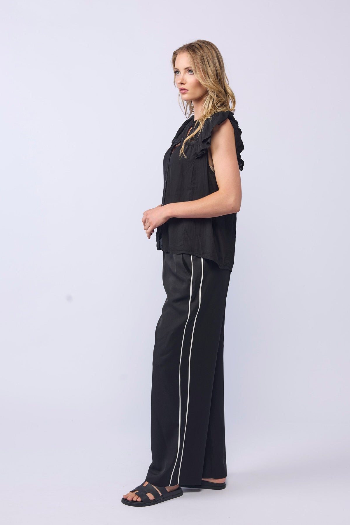 LAKE PANT - BLACK/PIPED LINEN