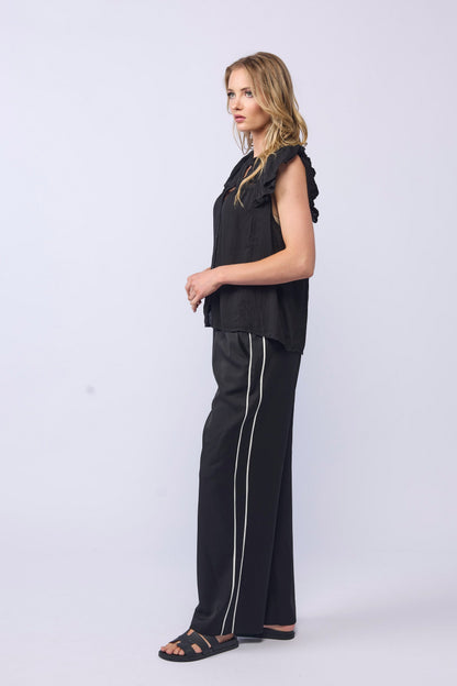 LAKE PANT - BLACK/PIPED LINEN