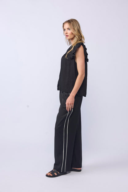 LAKE PANT - BLACK/PIPED LINEN