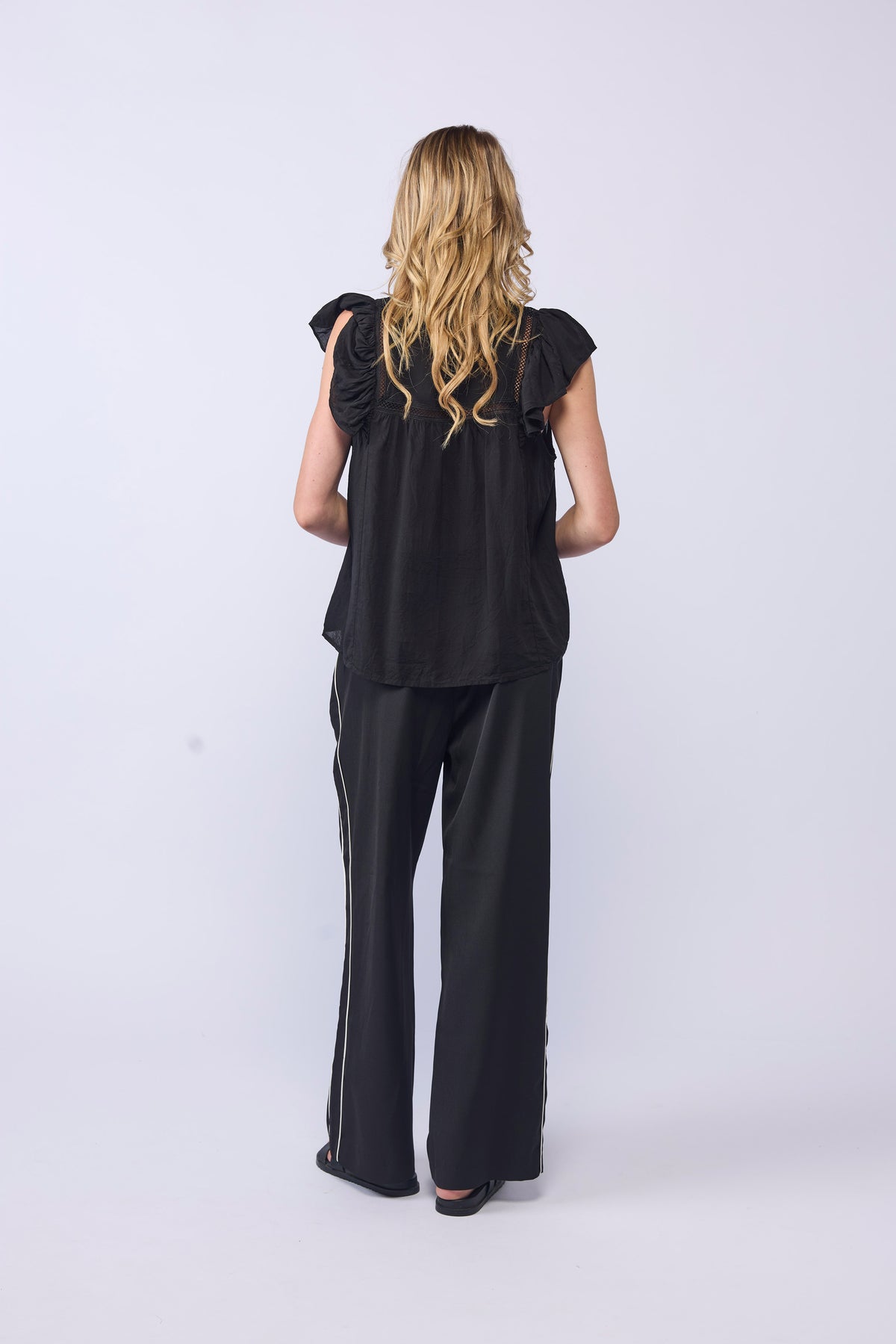 LAKE PANT - BLACK/PIPED LINEN