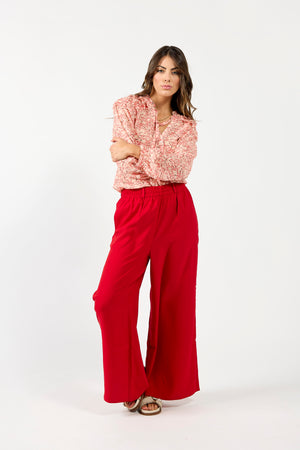 1270 - Honor Blouse - Red Scroll