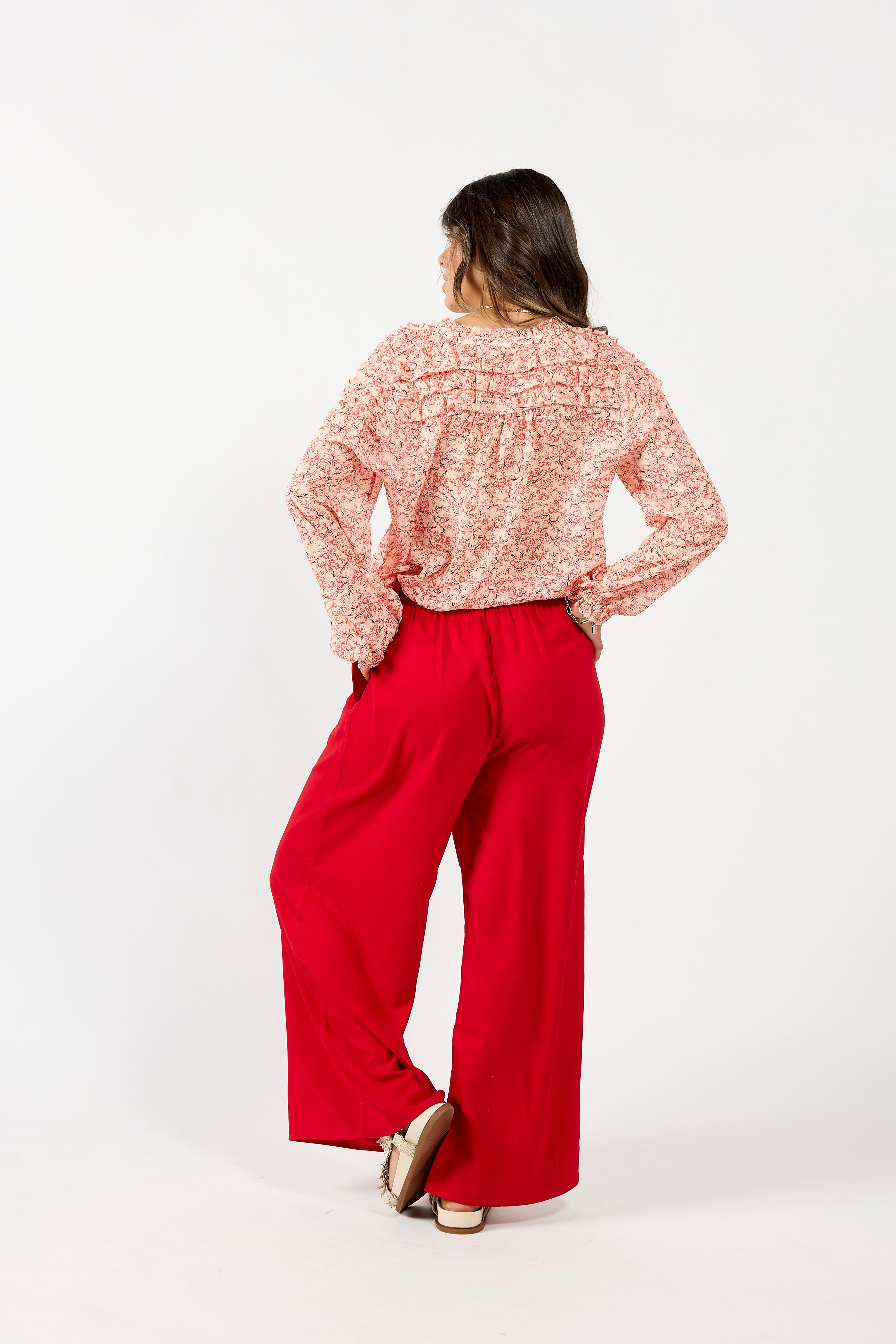 1270 - Honor Blouse - Red Scroll