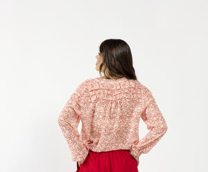 1270 - Honor Blouse - Red Scroll