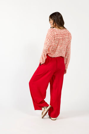 1270 - Honor Blouse - Red Scroll