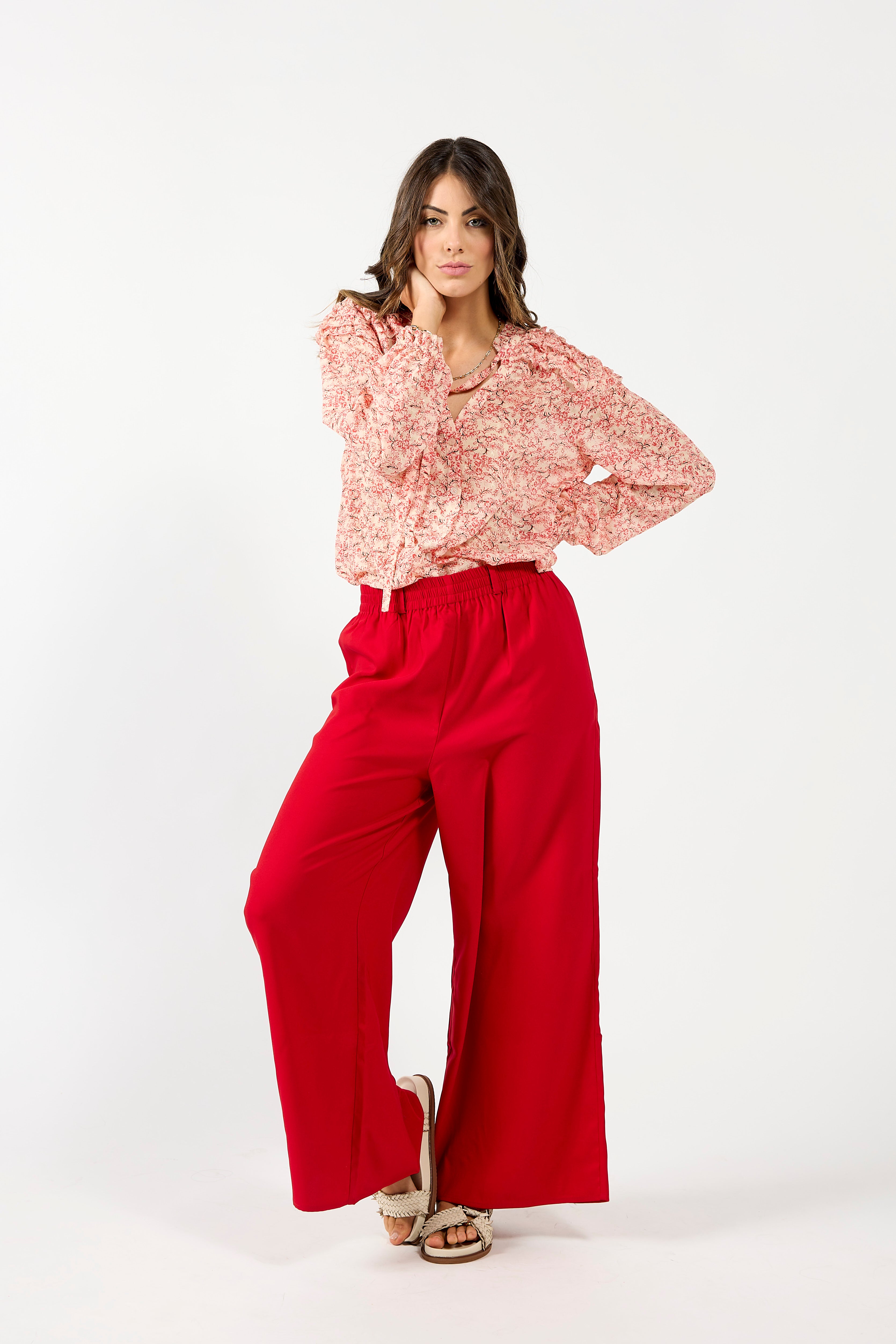 1270 - Honor Blouse - Red Scroll