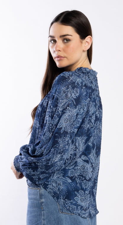 1299 - Karin Blouse - Blue Paisley