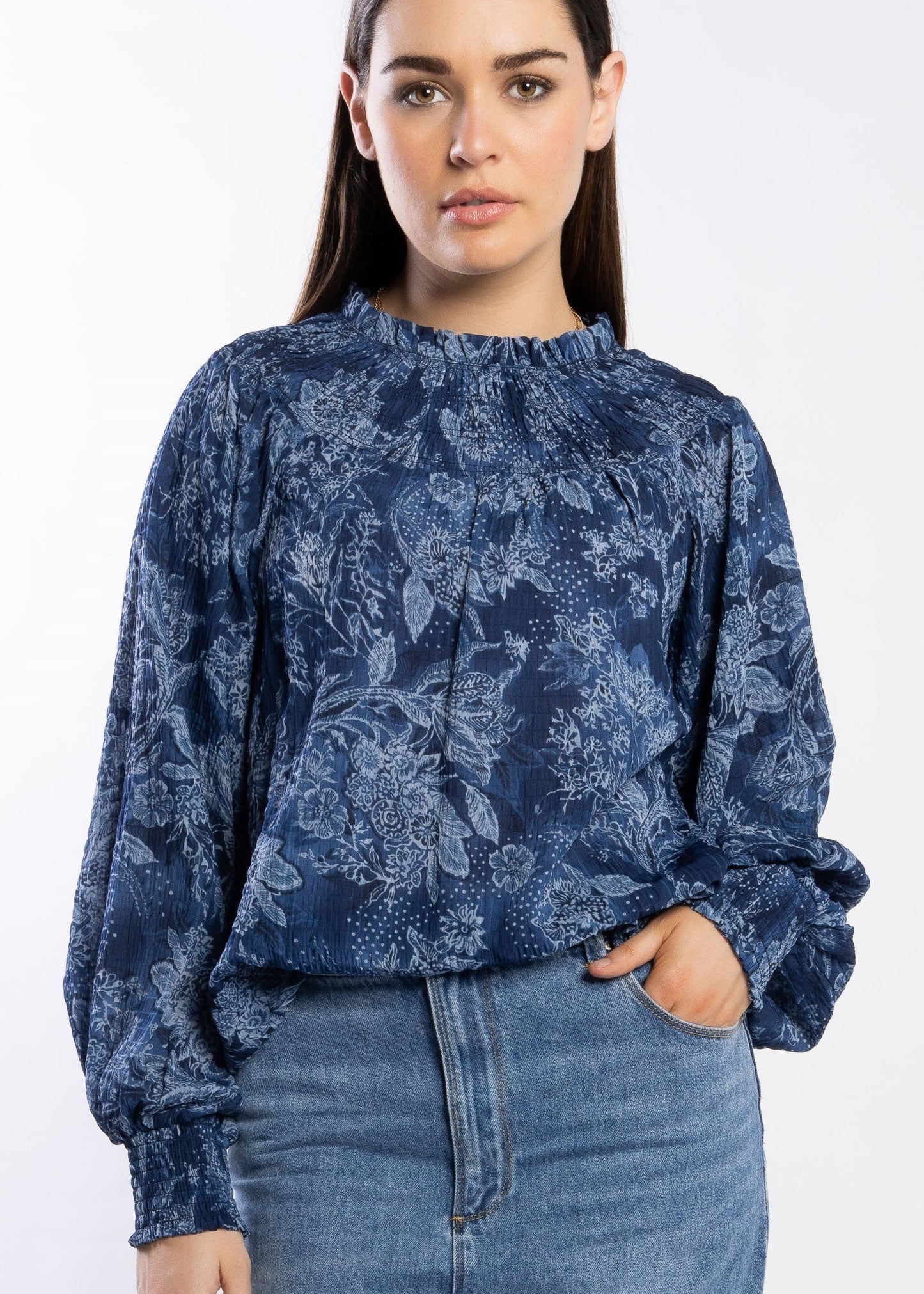 1299 - Karin Blouse - Blue Paisley
