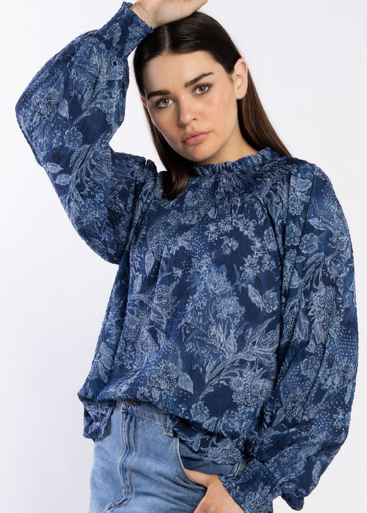 1299 - Karin Blouse - Blue Paisley LAST ONE SIZE 8