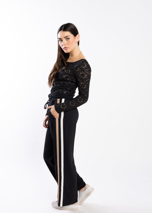 4048 - Forde Pants - Black/Tan/Cream Stripe
